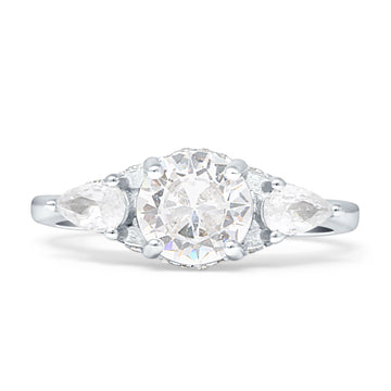 Trilogy Ring Round Pear Teardrop Cubic Zirconia 925 Sterling Silver Wholesale